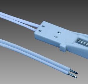 Mini Female socket white, cable: VDE H03VVH2-F 2*0.75mm2 white, strip 12mm, tin 3mm, L=1m,