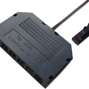 6 Way Distributor Black 7A, cable end with mini male plug black, cable: VDE H03VVH2-F 2*0.75mm2 black, L=1000mm, parallel