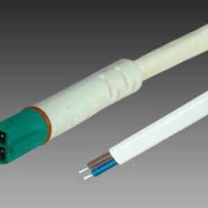 Male Plug Green, Cable: VDE H03VVH2-F 2*0.75mm2 white, L=1000mm, stripped: 12mm, tinned 3mm, 24V/6A,IP54 waterproof